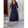 image:imageDokotoo Womens Dresses Lace VNeck Half Sleeve Belted Empire Waist Casual Dress ALine Hem Summer Midi Dress with PocketsNavy Blue