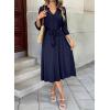 image:imageDokotoo Womens Dresses Lace VNeck Half Sleeve Belted Empire Waist Casual Dress ALine Hem Summer Midi Dress with PocketsNavy Blue