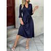 image:imageDokotoo Womens Dresses Lace VNeck Half Sleeve Belted Empire Waist Casual Dress ALine Hem Summer Midi Dress with PocketsNavy Blue