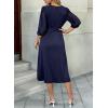 image:imageDokotoo Womens Dresses Lace VNeck Half Sleeve Belted Empire Waist Casual Dress ALine Hem Summer Midi Dress with PocketsNavy Blue