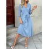 image:imageDokotoo Womens Dresses Lace VNeck Half Sleeve Belted Empire Waist Casual Dress ALine Hem Summer Midi Dress with PocketsSky Blue