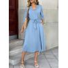 image:imageDokotoo Womens Dresses Lace VNeck Half Sleeve Belted Empire Waist Casual Dress ALine Hem Summer Midi Dress with PocketsSky Blue