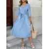 image:imageDokotoo Womens Dresses Lace VNeck Half Sleeve Belted Empire Waist Casual Dress ALine Hem Summer Midi Dress with PocketsSky Blue