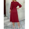 image:imageDokotoo Womens Dresses Lace VNeck Half Sleeve Belted Empire Waist Casual Dress ALine Hem Summer Midi Dress with PocketsWine Red