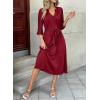 image:imageDokotoo Womens Dresses Lace VNeck Half Sleeve Belted Empire Waist Casual Dress ALine Hem Summer Midi Dress with PocketsWine Red
