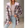 image:imageDokotoo Womens Flannel Hooded Plaid 2026 Shacket Thick Coat Winter Coat for Warmth Button down Warm and Fuzzy Fleece JacketPink