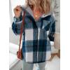 image:imageDokotoo Womens Flannel Hooded Plaid 2026 Shacket Thick Coat Winter Coat for Warmth Button down Warm and Fuzzy Fleece JacketPrussian Blue