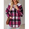 image:imageDokotoo Womens Flannel Hooded Plaid 2026 Shacket Thick Coat Winter Coat for Warmth Button down Warm and Fuzzy Fleece JacketRose Red
