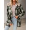 image:imageDokotoo Womens Flannel Hooded Plaid 2026 Shacket Thick Coat Winter Coat for Warmth Button down Warm and Fuzzy Fleece JacketVineyard Green