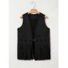 image:imageDokotoo Womens Fringe Vest Cowgirl Western Outfits 70s Hippie Costume Sleeveless Hollow Out Faux Suede Tassel OuterwearBlack