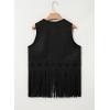 image:imageDokotoo Womens Fringe Vest Cowgirl Western Outfits 70s Hippie Costume Sleeveless Hollow Out Faux Suede Tassel OuterwearBlack