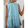 image:imageDokotoo Womens Fringe Vest Cowgirl Western Outfits 70s Hippie Costume Sleeveless Hollow Out Faux Suede Tassel OuterwearBlue