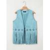 image:imageDokotoo Womens Fringe Vest Cowgirl Western Outfits 70s Hippie Costume Sleeveless Hollow Out Faux Suede Tassel OuterwearBlue