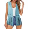 image:imageDokotoo Womens Fringe Vest Cowgirl Western Outfits 70s Hippie Costume Sleeveless Hollow Out Faux Suede Tassel OuterwearBlue