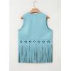 image:imageDokotoo Womens Fringe Vest Cowgirl Western Outfits 70s Hippie Costume Sleeveless Hollow Out Faux Suede Tassel OuterwearBlue