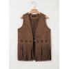 image:imageDokotoo Womens Fringe Vest Cowgirl Western Outfits 70s Hippie Costume Sleeveless Hollow Out Faux Suede Tassel OuterwearBrown