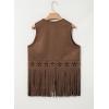 image:imageDokotoo Womens Fringe Vest Cowgirl Western Outfits 70s Hippie Costume Sleeveless Hollow Out Faux Suede Tassel OuterwearBrown