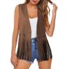 image:imageDokotoo Womens Fringe Vest Cowgirl Western Outfits 70s Hippie Costume Sleeveless Hollow Out Faux Suede Tassel OuterwearBrown