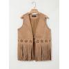 image:imageDokotoo Womens Fringe Vest Cowgirl Western Outfits 70s Hippie Costume Sleeveless Hollow Out Faux Suede Tassel OuterwearKhaki