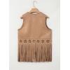 image:imageDokotoo Womens Fringe Vest Cowgirl Western Outfits 70s Hippie Costume Sleeveless Hollow Out Faux Suede Tassel OuterwearKhaki