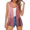 image:imageDokotoo Womens Fringe Vest Cowgirl Western Outfits 70s Hippie Costume Sleeveless Hollow Out Faux Suede Tassel OuterwearPink
