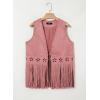 image:imageDokotoo Womens Fringe Vest Cowgirl Western Outfits 70s Hippie Costume Sleeveless Hollow Out Faux Suede Tassel OuterwearPink