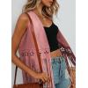 image:imageDokotoo Womens Fringe Vest Cowgirl Western Outfits 70s Hippie Costume Sleeveless Hollow Out Faux Suede Tassel OuterwearPink
