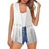 image:imageDokotoo Womens Fringe Vest Cowgirl Western Outfits 70s Hippie Costume Sleeveless Hollow Out Faux Suede Tassel OuterwearWhite