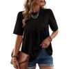 image:imageDokotoo Womens Lace Blouse Elegant Flared Swing Tops Crew Neck Short Sleeve Textured Embroidered Mesh ShirtsBlack