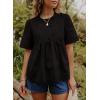 image:imageDokotoo Womens Lace Blouse Elegant Flared Swing Tops Crew Neck Short Sleeve Textured Embroidered Mesh ShirtsBlack