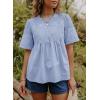 image:imageDokotoo Womens Lace Blouse Elegant Flared Swing Tops Crew Neck Short Sleeve Textured Embroidered Mesh ShirtsBlue