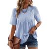 image:imageDokotoo Womens Lace Blouse Elegant Flared Swing Tops Crew Neck Short Sleeve Textured Embroidered Mesh ShirtsBlue
