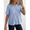 image:imageDokotoo Womens Lace Blouse Elegant Flared Swing Tops Crew Neck Short Sleeve Textured Embroidered Mesh ShirtsBlue