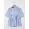 image:imageDokotoo Womens Lace Blouse Elegant Flared Swing Tops Crew Neck Short Sleeve Textured Embroidered Mesh ShirtsBlue