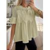 image:imageDokotoo Womens Lace Blouse Elegant Flared Swing Tops Crew Neck Short Sleeve Textured Embroidered Mesh ShirtsGreen