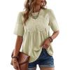 image:imageDokotoo Womens Lace Blouse Elegant Flared Swing Tops Crew Neck Short Sleeve Textured Embroidered Mesh ShirtsGreen