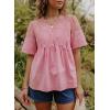image:imageDokotoo Womens Lace Blouse Elegant Flared Swing Tops Crew Neck Short Sleeve Textured Embroidered Mesh ShirtsPink