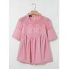 image:imageDokotoo Womens Lace Blouse Elegant Flared Swing Tops Crew Neck Short Sleeve Textured Embroidered Mesh ShirtsPink