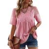 image:imageDokotoo Womens Lace Blouse Elegant Flared Swing Tops Crew Neck Short Sleeve Textured Embroidered Mesh ShirtsPink
