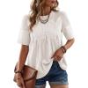 image:imageDokotoo Womens Lace Blouse Elegant Flared Swing Tops Crew Neck Short Sleeve Textured Embroidered Mesh ShirtsWhite