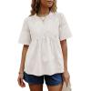 image:imageDokotoo Womens Lace Blouse Elegant Flared Swing Tops Crew Neck Short Sleeve Textured Embroidered Mesh ShirtsWhite