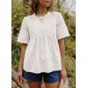 image:imageDokotoo Womens Lace Blouse Elegant Flared Swing Tops Crew Neck Short Sleeve Textured Embroidered Mesh ShirtsWhite