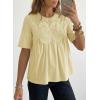 image:imageDokotoo Womens Lace Blouse Elegant Flared Swing Tops Crew Neck Short Sleeve Textured Embroidered Mesh ShirtsYellow