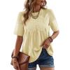 image:imageDokotoo Womens Lace Blouse Elegant Flared Swing Tops Crew Neck Short Sleeve Textured Embroidered Mesh ShirtsYellow