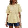 image:imageDokotoo Womens Lace Blouse Elegant Flared Swing Tops Crew Neck Short Sleeve Textured Embroidered Mesh ShirtsYellow