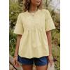 image:imageDokotoo Womens Lace Blouse Elegant Flared Swing Tops Crew Neck Short Sleeve Textured Embroidered Mesh ShirtsYellow