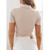image:imageDokotoo Womens Polo Shirts Short Sleeve Business Casual Tops V Neck Collared Shirts Slim Fit BlousesBeige