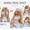 image:imageDokotoo Womens Polo Shirts Short Sleeve Business Casual Tops V Neck Collared Shirts Slim Fit BlousesBeige