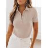 image:imageDokotoo Womens Polo Shirts Short Sleeve Business Casual Tops V Neck Collared Shirts Slim Fit BlousesBeige
