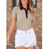 image:imageDokotoo Womens Polo Shirts Short Sleeve Business Casual Tops V Neck Collared Shirts Slim Fit BlousesBlack Neck Khaki